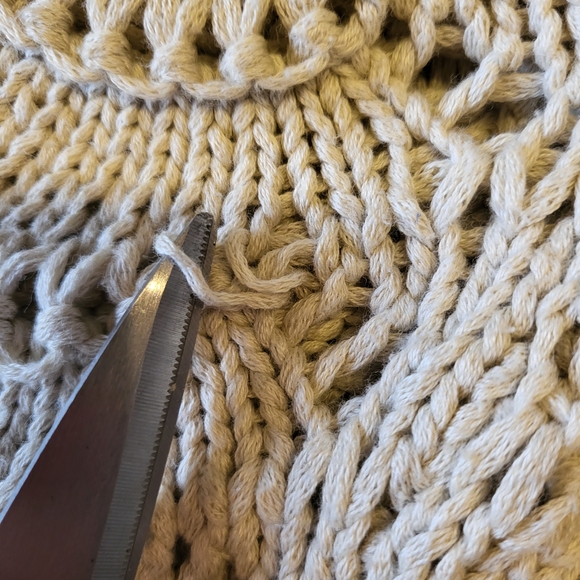 LOFT Cream Coastal Grandma Open-Knit Chunky Scalloped Cream Sweater Size S - Picture 7 of 12